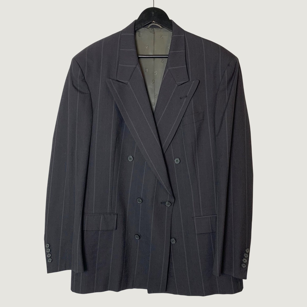 VTG Christian Dior Blazer 100% Wool 44L Gray Pinstripe Double Breasted Jacket US